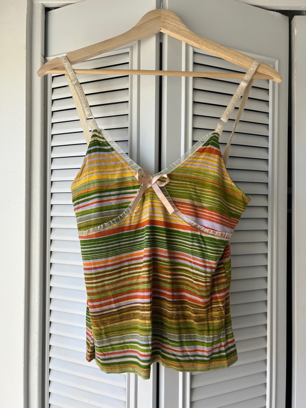 Striped Green & Orange V-Neck Tank Top